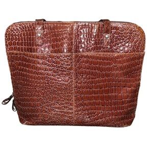 Bueno Crocodile Embossed Brown Tote Bag